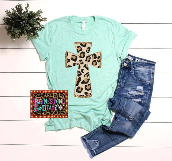 Pastel Leopard Cross Tee * Multiple colors*