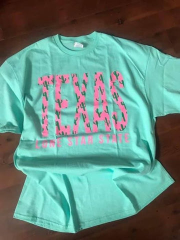 Pink/Mint Cactus Texas Tee