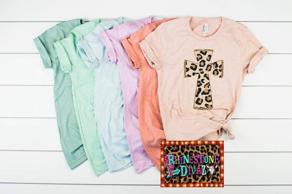 Pastel Leopard Cross Tee * Multiple colors*