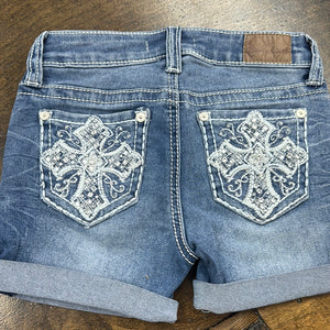 Girls Rhinestone Cross Pocket Shorts