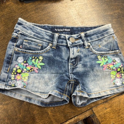 Neon Embroider Floral Girls Denim Shorts