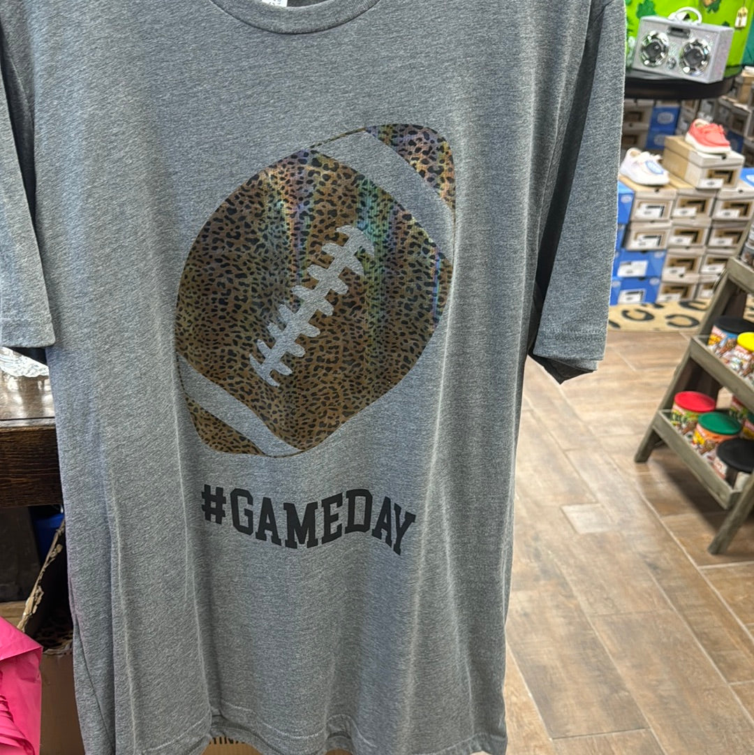 Grey Leopard Foil Football Tee