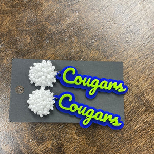 Cougars Lime Green/Blue Acrylic Earrings