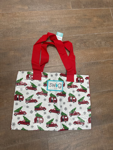 Christmas Plaid Truck Reusable Tote