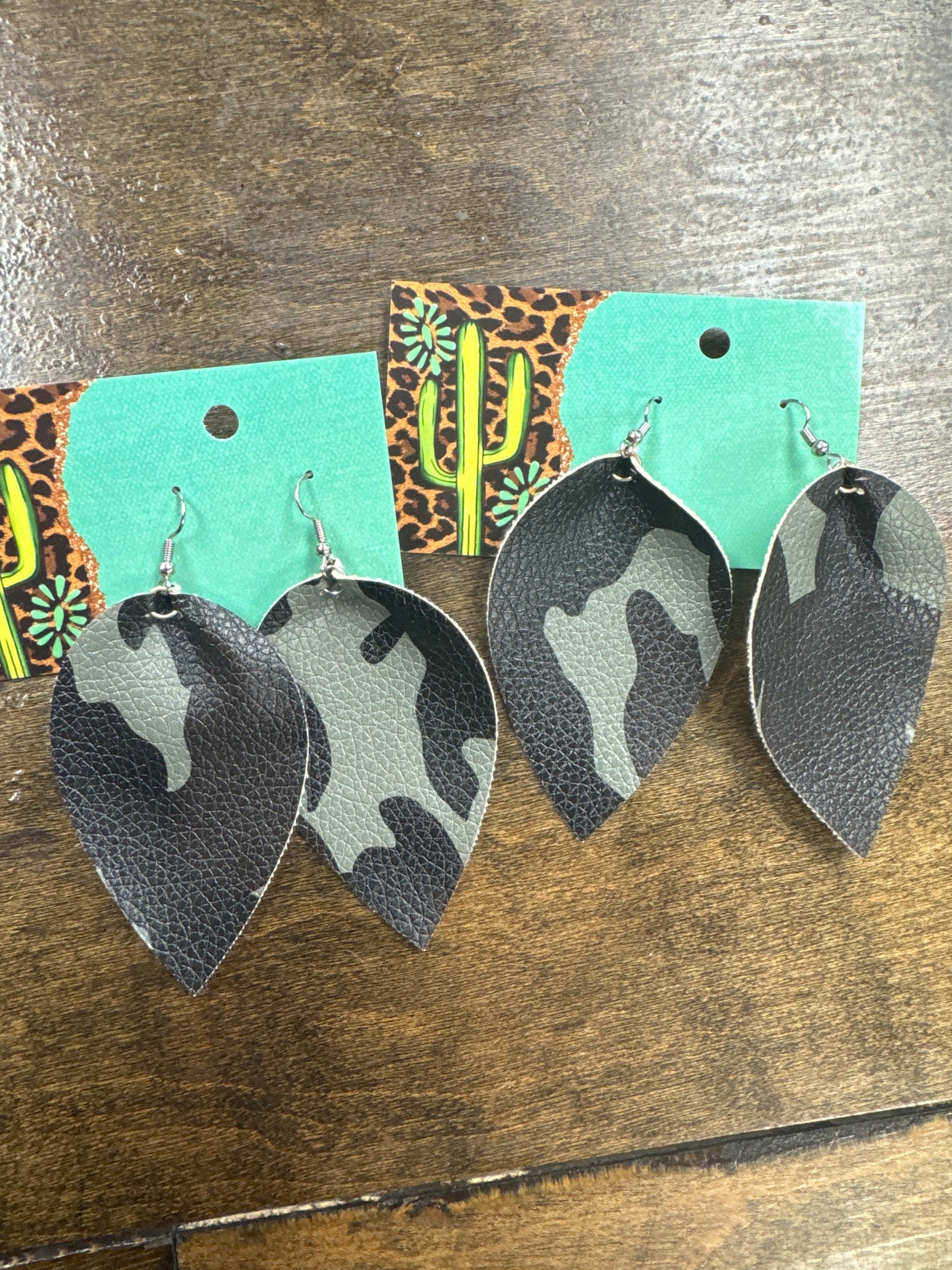 Camo Faux Leather Earrings