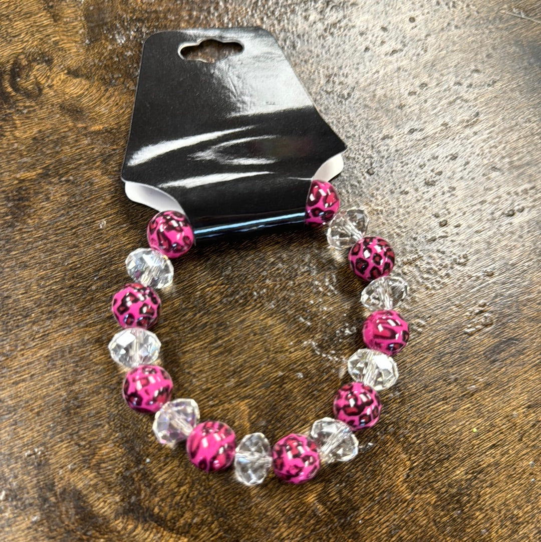 10mm Pink Leopard Bead Bracelet