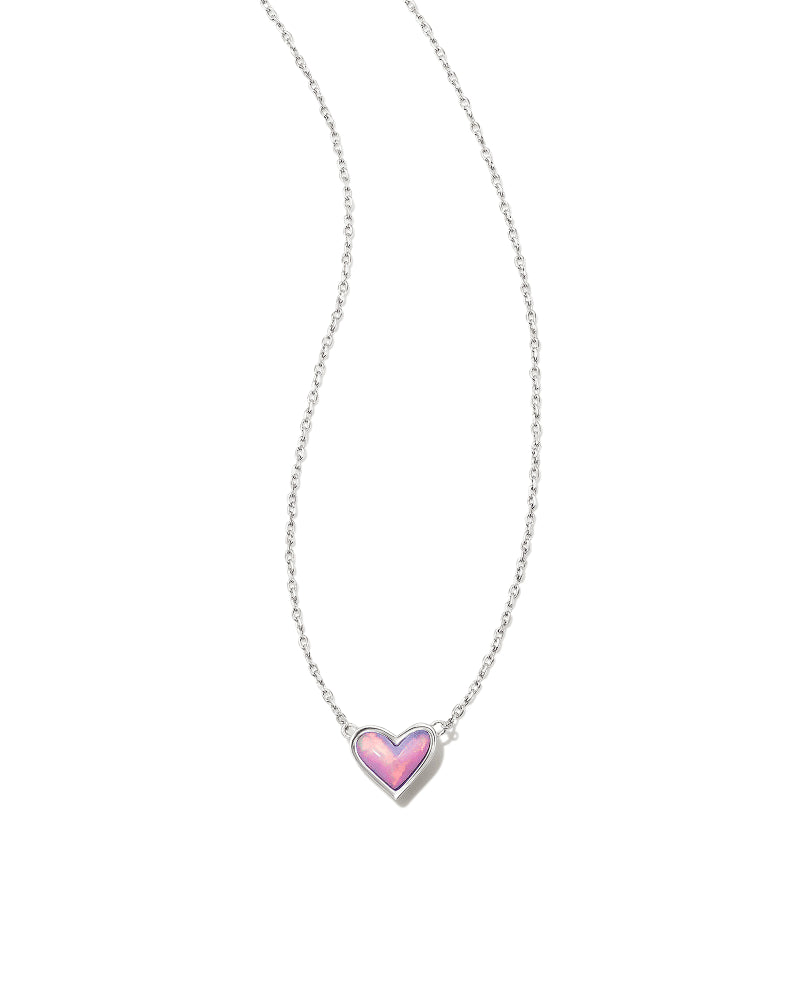 Framed Ari Heart Silver Short Pendant Necklace in Lilac Opal