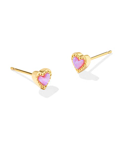 Mini Ari Heart Gold Stud Earrings in Bubblegum Pink