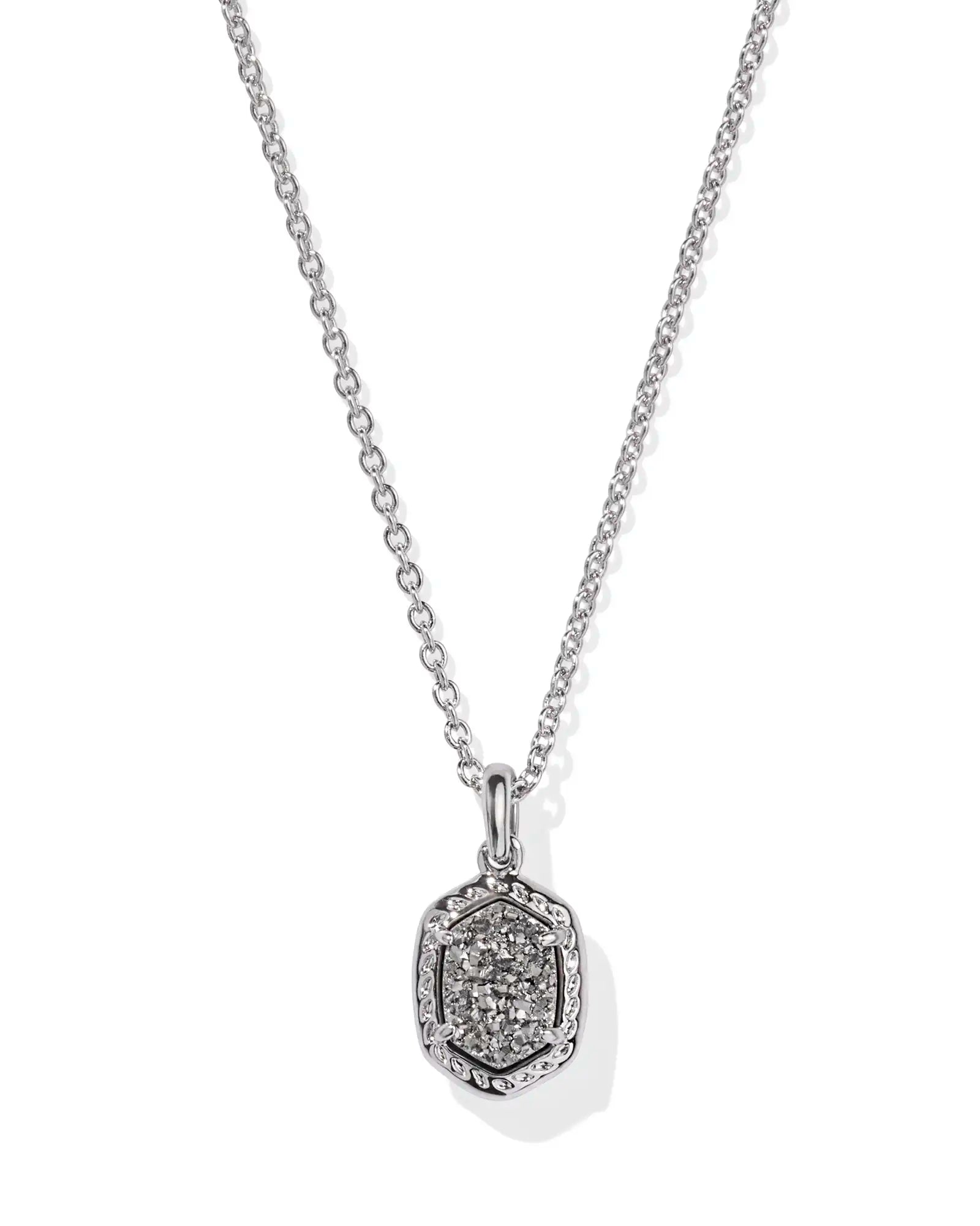 Daphne Silver Framed Short Pendant Necklace in Platinum