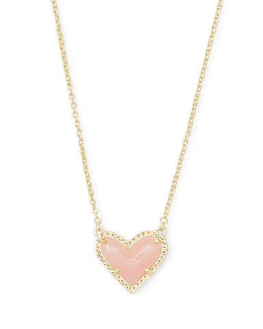 Ari Heart Gold Pendant Necklace in Rose Quartz