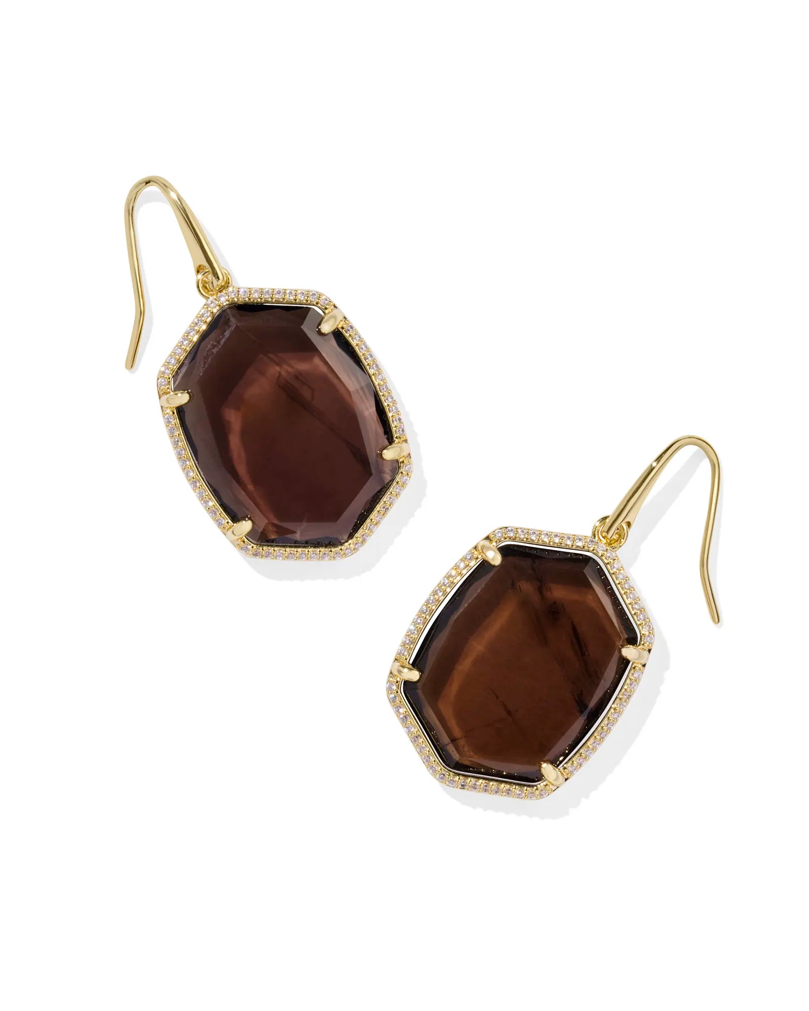 Daphne Gold Pave Frame Drop Earrings in Smoky Quartz