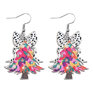 Wooden Colorful Christmas Tree Earrings