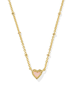 Mini Ari Heart Gold Satellite Short Pendant Necklace in Rose Quartz