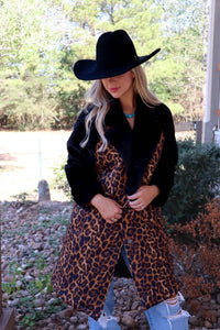 Grand Junction Leopard  Fur Trim Coat