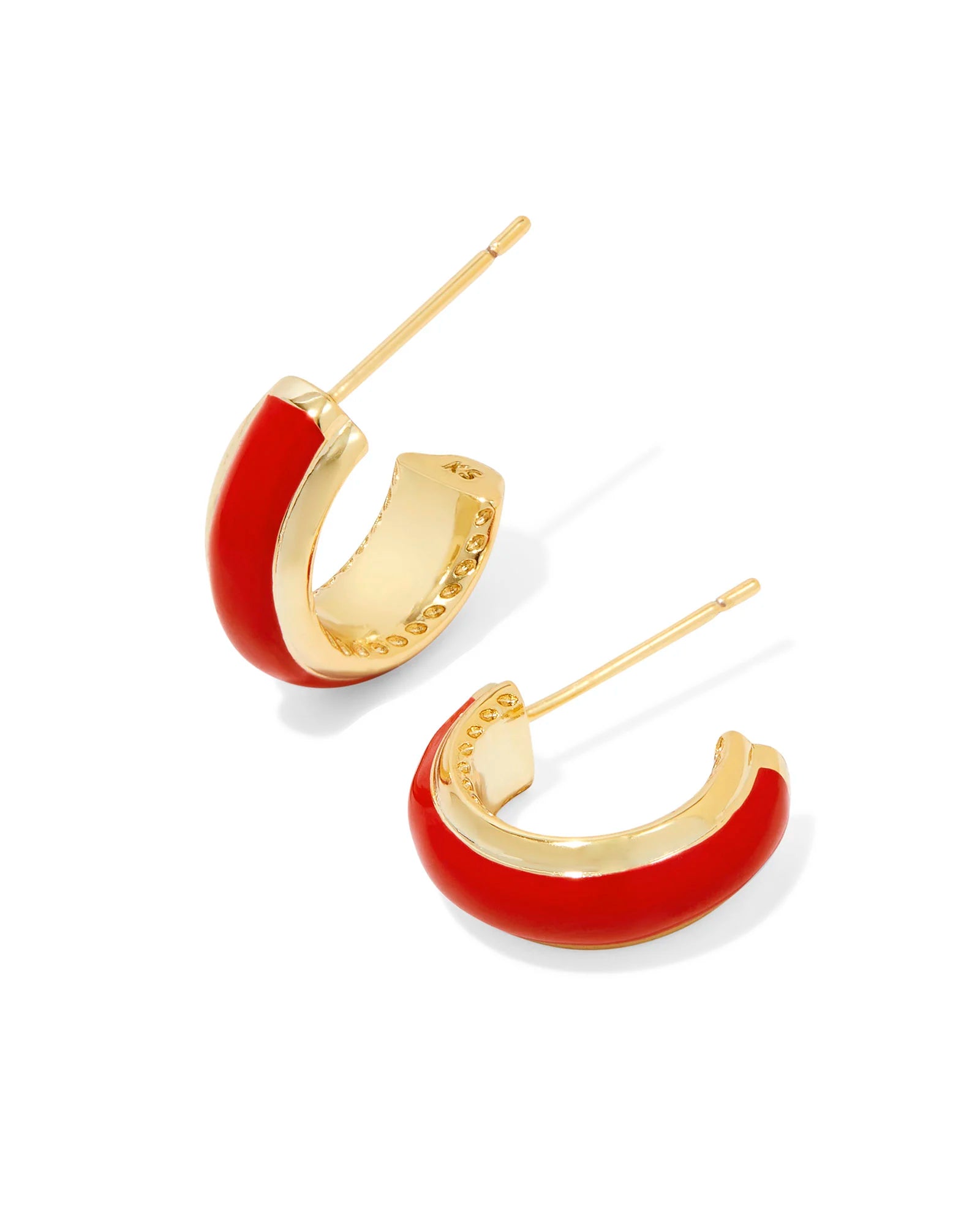 Ainsley Gold Huggie Earrings in Red Enamel