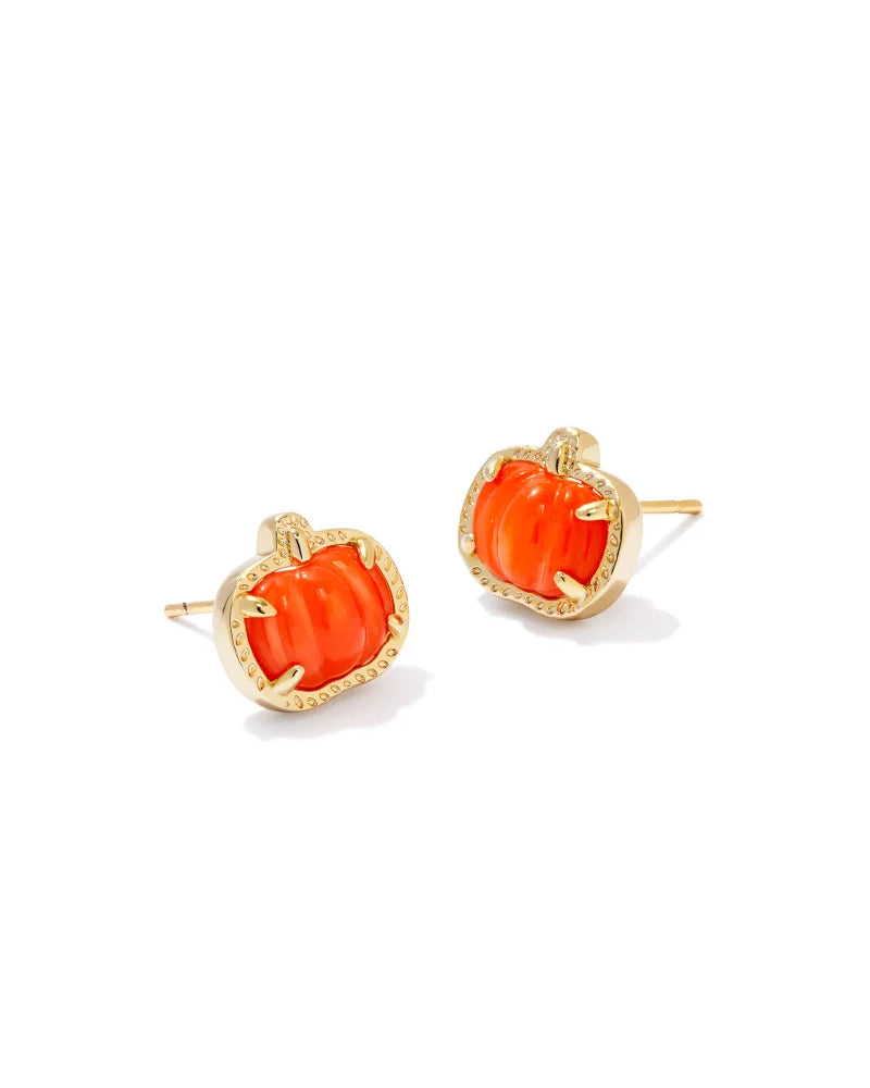 Pumpkin Gold Stud Earrings in Orange Mother-of-Pearl