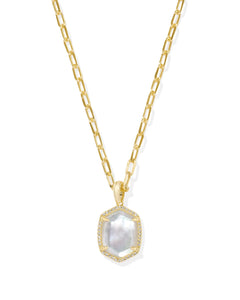 Daphne Gold Pave Frame Short Pendant Necklace in Iridescent Ivory Illusion