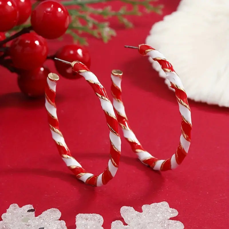 Red/White Stripe Hoop Earrings