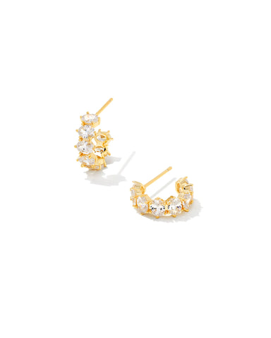 Cailin Gold Crystal Huggie Earrings in White Crystal