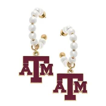 Aggie Pearl Hoop Enamel Drop Earrings