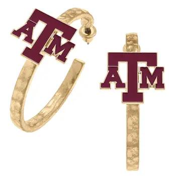 Aggie Enamel Logo Hoop Earrings in Maroon