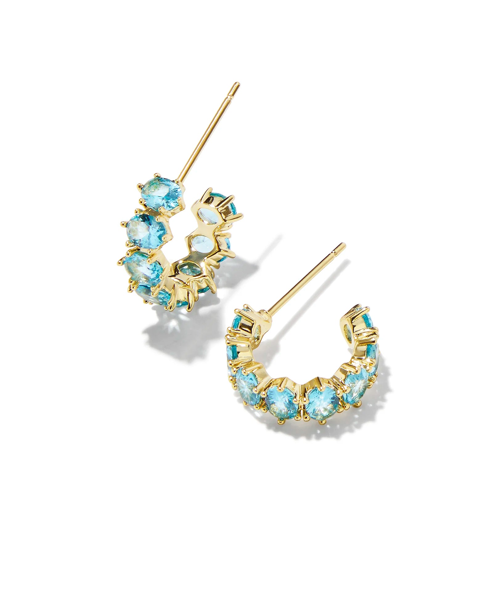 Cailin Gold Huggie Earrings in Aqua Crystal