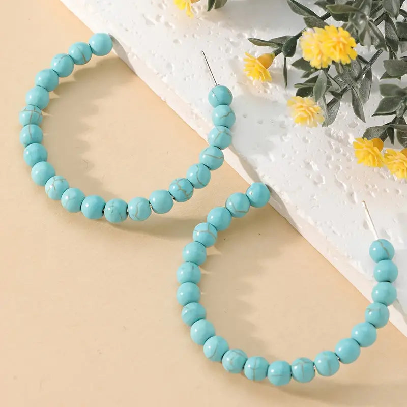 Turquoise Stone C Hoop Earrings