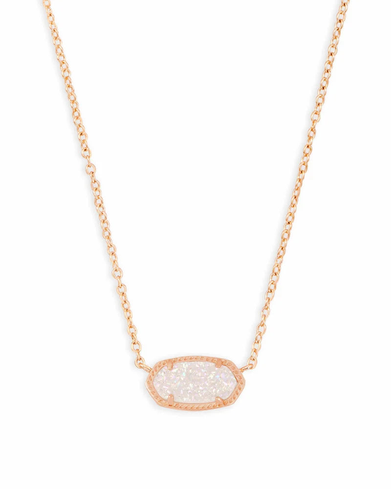 Elisa Rose Gold Pendant Necklace in Iridescent Drusy