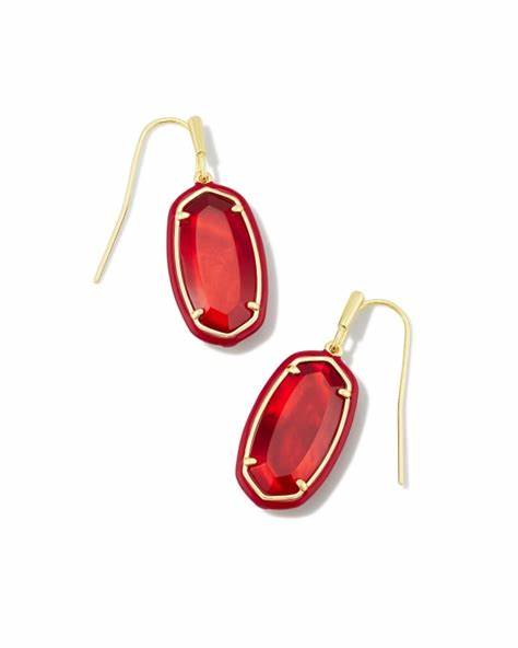 Dani Enamel Frame Drop Earrings Gold Red Illusion