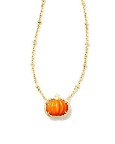 Pumpkin Gold Short Pendant Necklace in Orange Mother-of-Pearl