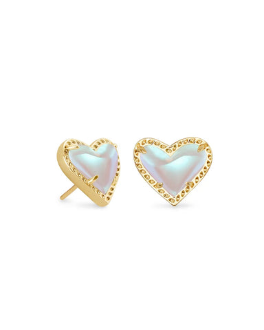 Ari Heart Gold Stud Earrings in Dichroic Glass