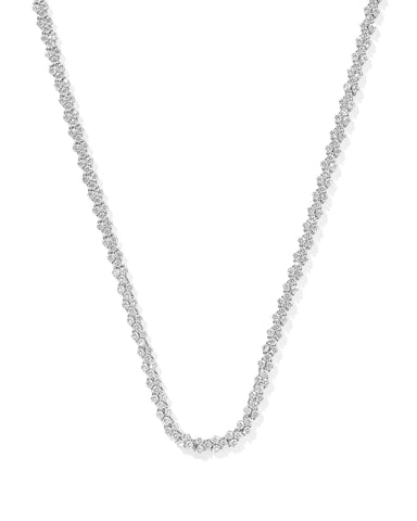 Emery Silver Tennis Necklace in White Crystal