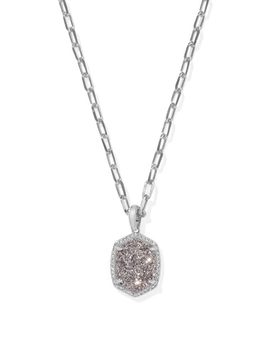 Daphne Silver Pave Frame Short Pendant Necklace in Platinum