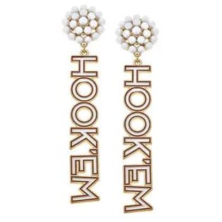 Longhorns Pearl Cluster Outline Enamel Drop Earrings