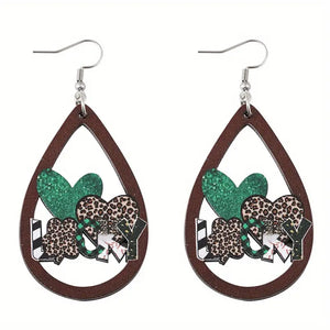 St. Patrick's Day Leopard Print Heart Clover LUCKY Earrings