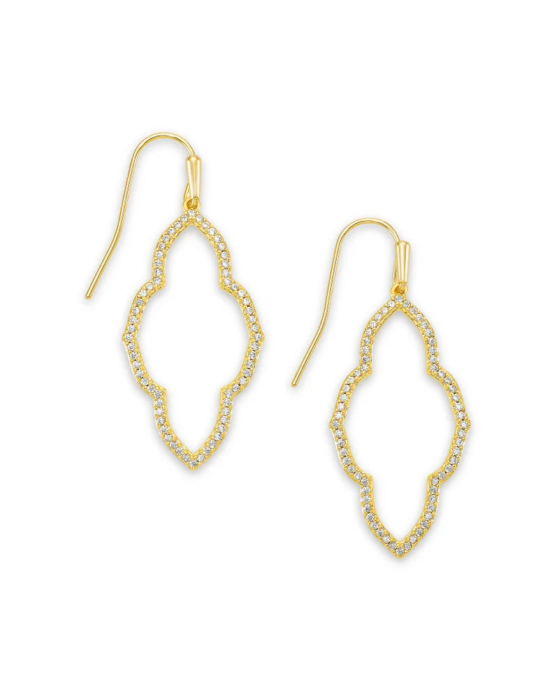 Abbie Gold Small Open Frame Earrings in White Crystal