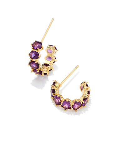 Cailin Gold Huggie Earrings in Purple Crystal