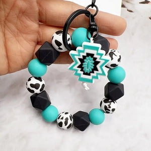 Teal/Black Aztec Silicone Keyring