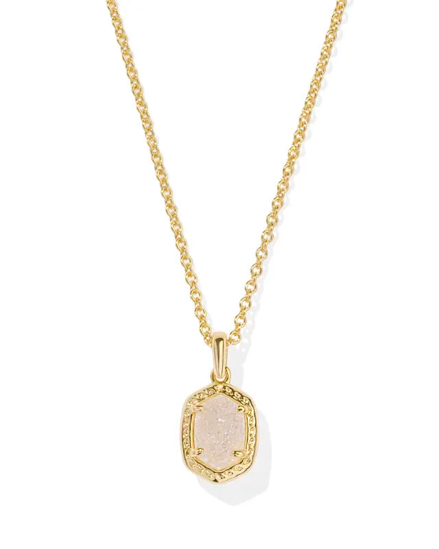 Daphne Gold Framed Short Pendant Necklace in Iridescent Drusy