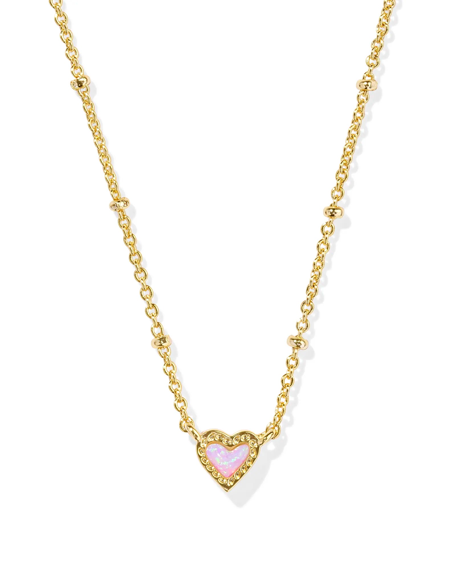 Mini Ari Heart Gold Satellite Short Pendant Necklace in Bubblegum Pink Opal