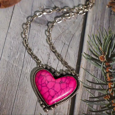 Pink Turquoise Heart Necklace