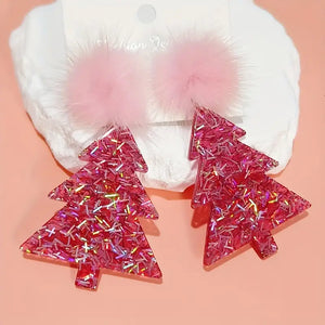 Pink Confetti Acrylic Pom Earrings