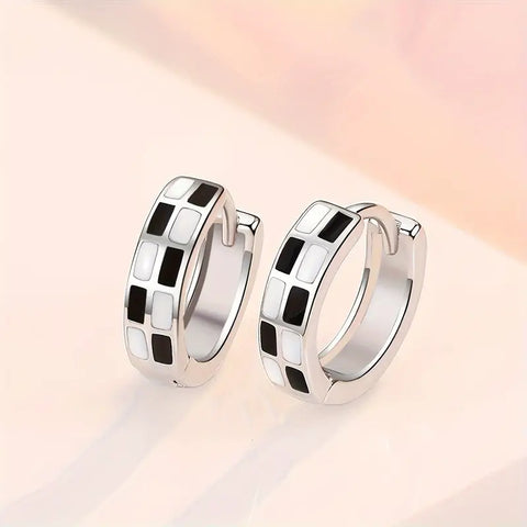 Mini Silver Checker Hoop Earrings