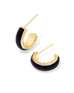 Ainsley Gold Huggie Earrings in Black Enamel