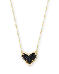 Ari Heart Gold Pendant Necklace in Black Drusy