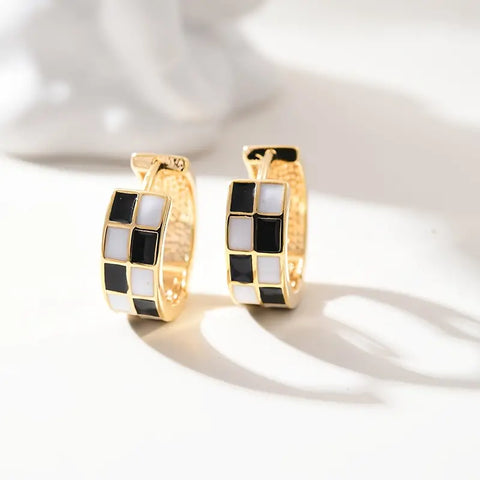 Gold Checker Hoop Earrings