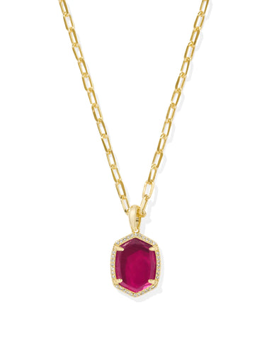 Daphne Gold Pave Frame Short Pendant Necklace in Berry Mica