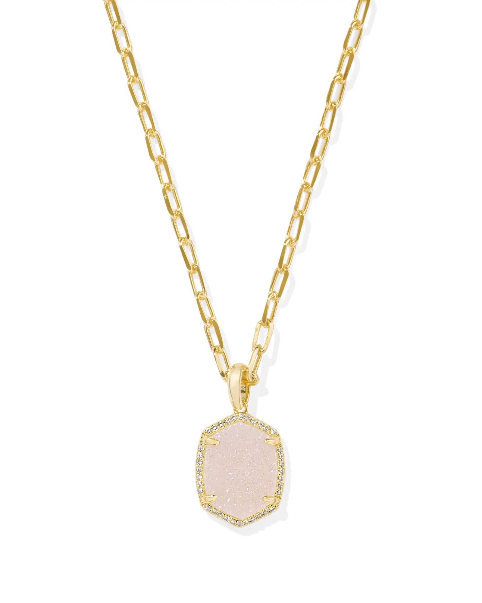 Daphne Gold Pave Frame Short Pendant Necklace in Iridescent