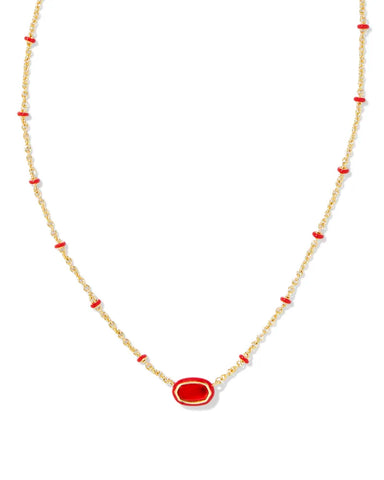 Mini Elisa Gold Enamel Frame Short Pendant Necklace in Red Illusion