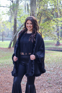 Black Fur Poncho